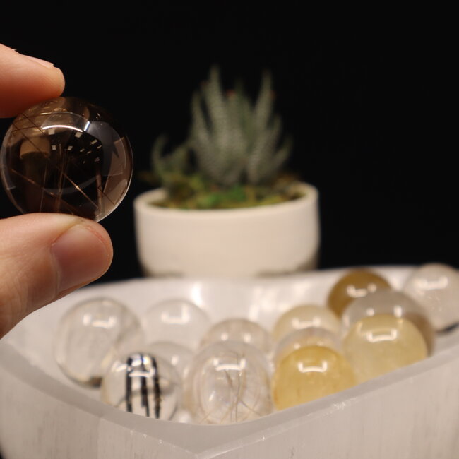 Gold (Golden Rutile Angel Venus Hair) Rutilated Quartz Sphere Orb (AAA Grade) 10 - 20mmm - with Stand
