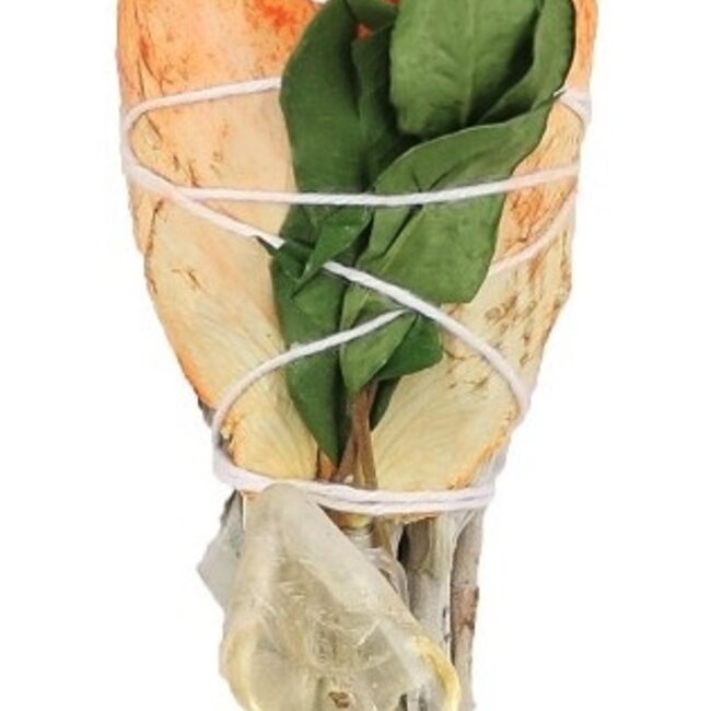 White Sage Rose Petals Morton Leaves & Citrine Smudge Torch Stick - 3"