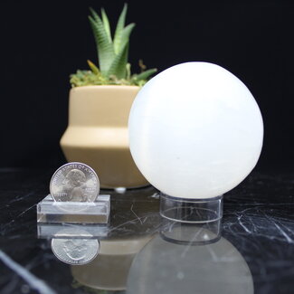 Selenite (Satin Spar Gypsum) Sphere Orb - 65mm Large with Stand