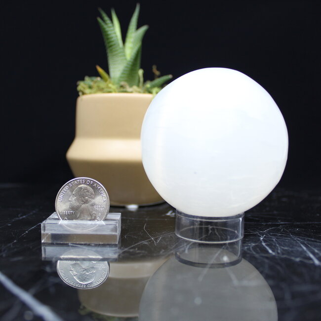 Selenite (Satin Spar Gypsum) Sphere Orb - 65mm Large with Stand