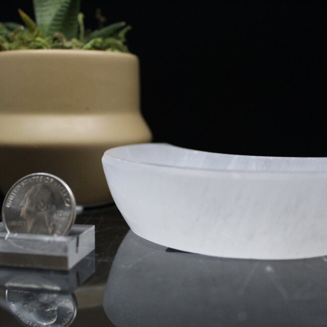 Selenite (Satin Spar Gypsum) Crescent Moon Charging Bowl-Small 4" Dish