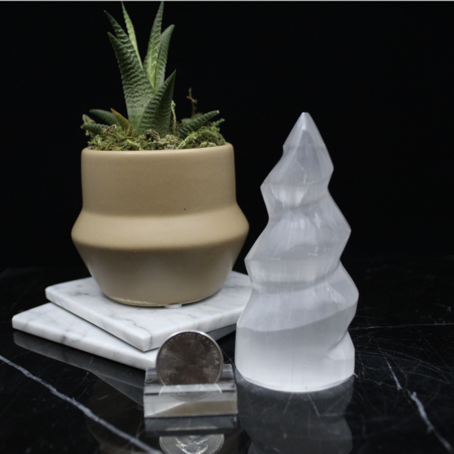 Selenite (Satin Spar Gypsum) Charging Spiral Twist Flames - 3-4" Medium Tower