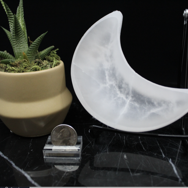 Selenite (Satin Spar Gypsum) Charging Bowl Dish - 6" Crescent Moon Large
