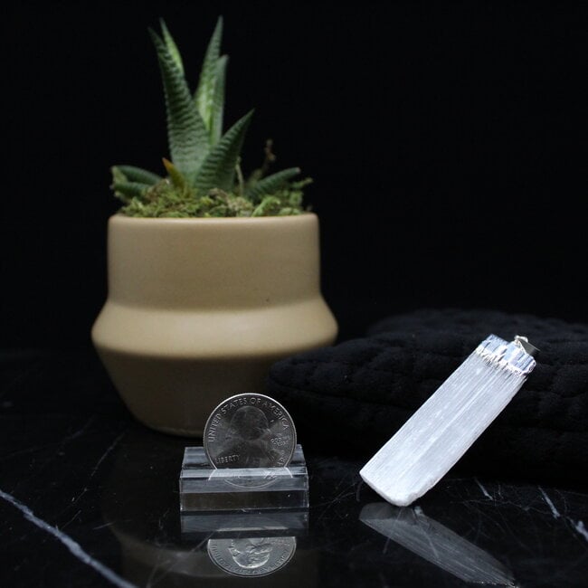Selenite (Satin Spar Gypsum) Pendants - Flat Blade Rough Raw Natural - Silver Plated Cap 2"