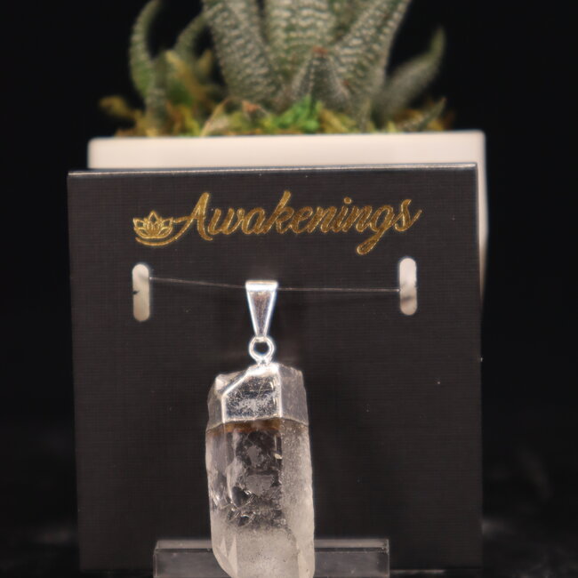 Clear (Crystal) Quartz Pendants - Natural Point  (1-2") - Silver Plated Cap Raw Natural