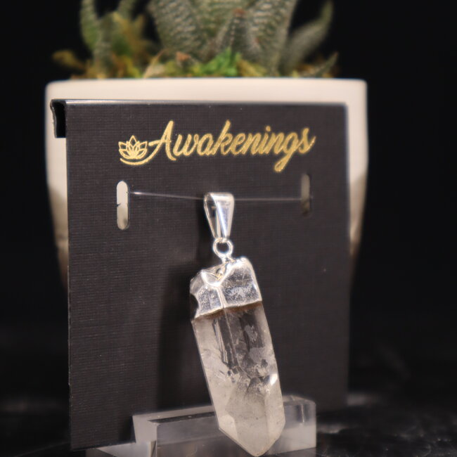 Clear (Crystal) Quartz Pendants - Natural Point  (1-2") - Silver Plated Cap Raw Natural