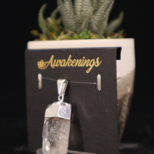 Clear (Crystal) Quartz Pendants - Natural Point  (1-2") - Silver Plated Cap Raw Natural