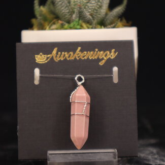 Rhodonite Pendants - Wire Wrapped Faceted Points - Silver Plated