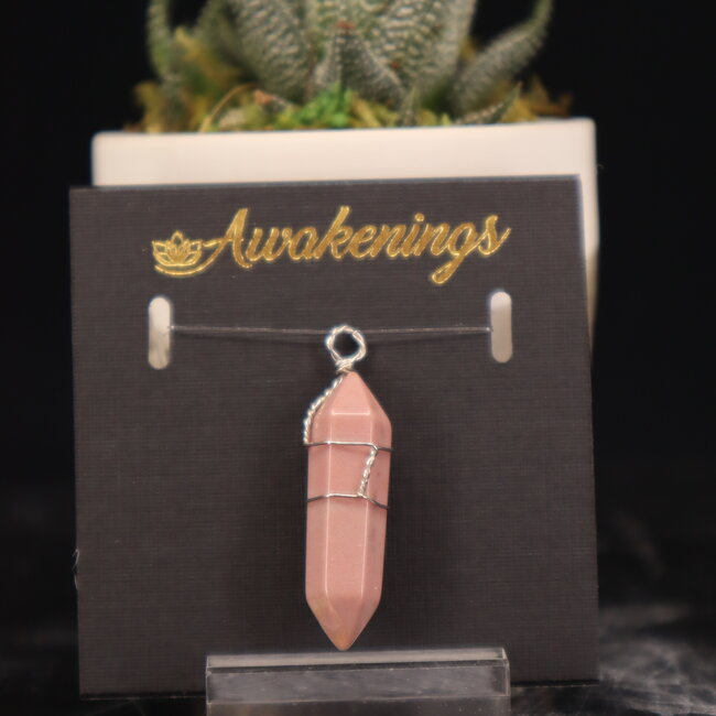 Rhodonite Pendants - Wire Wrapped Faceted Points - Silver Plated