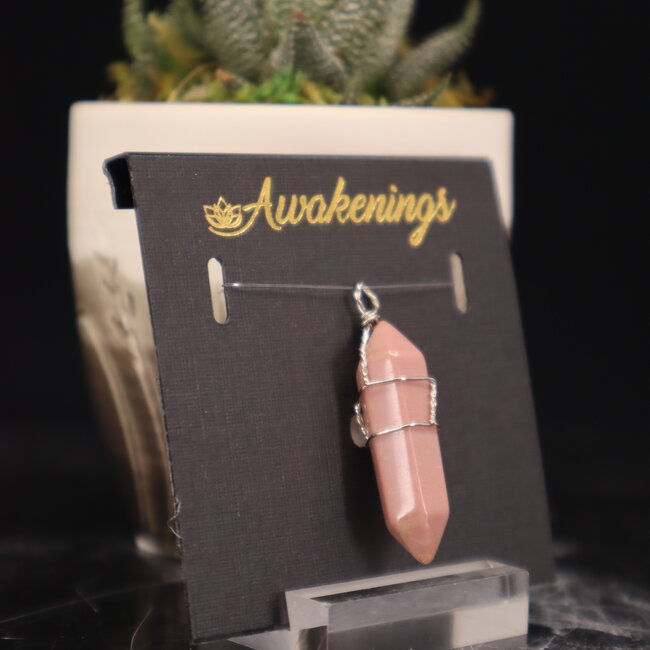 Rhodonite Pendants - Wire Wrapped Faceted Points - Silver Plated