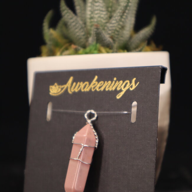 Rhodonite Pendants - Wire Wrapped Faceted Points - Silver Plated