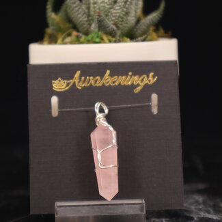 Rose Quartz Pendants - Wire Wrapped Faceted Points - Silver Plated