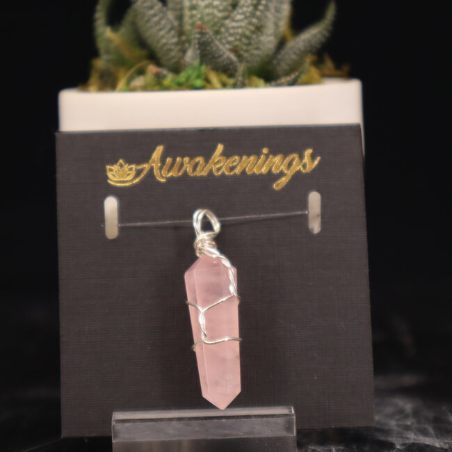 Rose Quartz Pendants - Wire Wrapped Faceted Points - Silver Plated