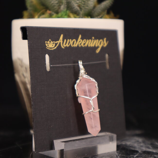 Rose Quartz Pendants - Wire Wrapped Faceted Points - Silver Plated