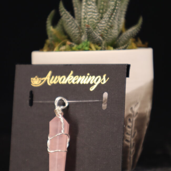 Rose Quartz Pendants - Wire Wrapped Faceted Points - Silver Plated