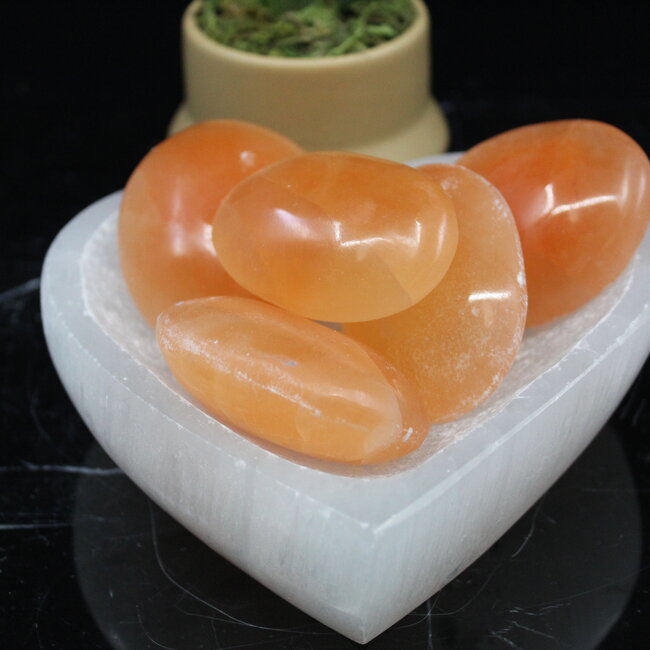 Orange Selenite (Satin Spar Gypsum) Palm Pillow Pocket Stone - Satin Spar Gypsum