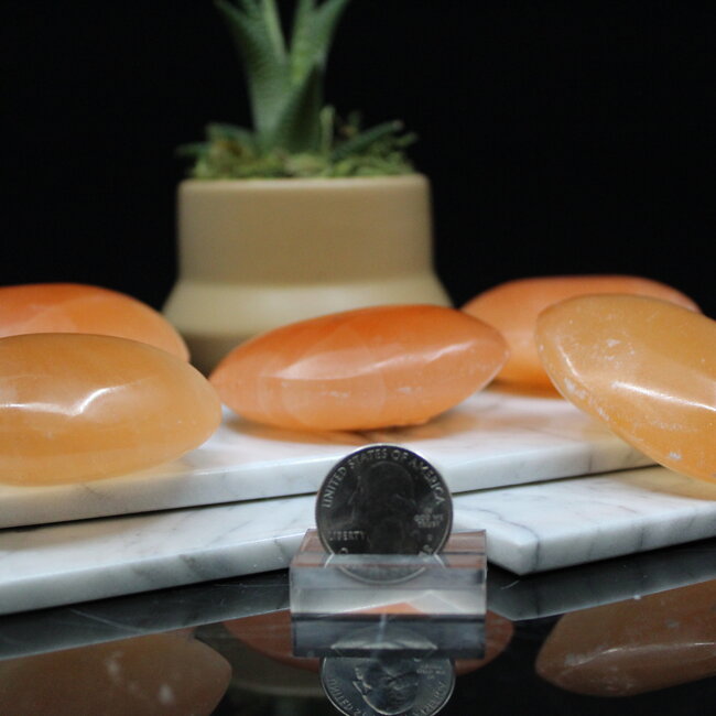 Orange Selenite (Satin Spar Gypsum) Palm Pillow Pocket Stone - Satin Spar Gypsum