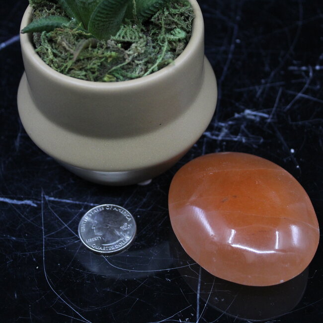 Orange Selenite (Satin Spar Gypsum) Palm Pillow Pocket Stone - Satin Spar Gypsum