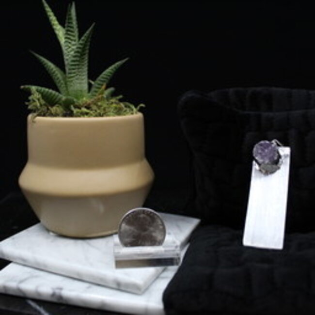 Selenite (Satin Spar Gypsum) Blade Amethyst Druze Pendants - 2" Silver Plated Cap - Rough Raw Natural