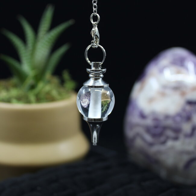 Clear (Crystal) Quartz Pendulums - Round Sephoroton Dowsing Divination Silver Chain-Gemstone Crystal