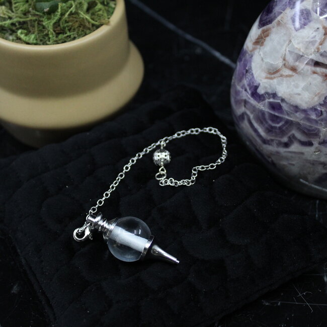Clear (Crystal) Quartz Pendulums - Round Sephoroton Dowsing Divination Silver Chain-Gemstone Crystal
