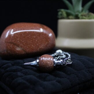 Gold Sandstone/Goldstone Round Pendulum-Sephoroton Dowsing Divination Silver Chain-Gemstone Crystal