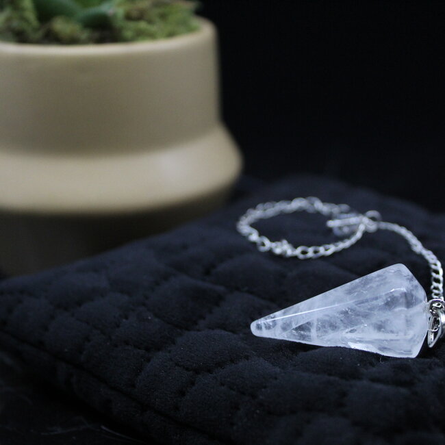 Clear (Crystal) Quartz Pendulums - Dowsing Hexagonal Faceted Point Divination - Silver Chain Crystal Gemstone