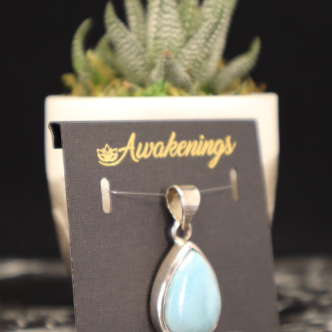 Larimar Pendant #7 Teardrop Pear Sterling Silver