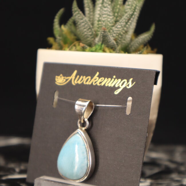 Larimar Pendant #7 Teardrop Pear Sterling Silver