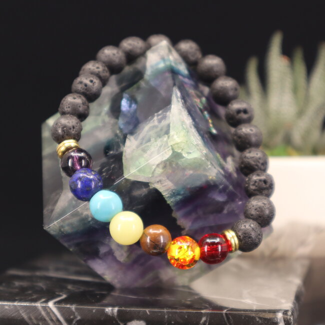Chakra Oil Diffuser with Lava Bracelets - 8mm