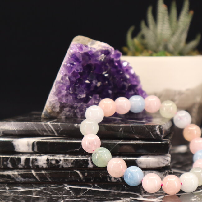 Mixed Pastel Morganite Bracelet - 6 - 8mm Multi Colored