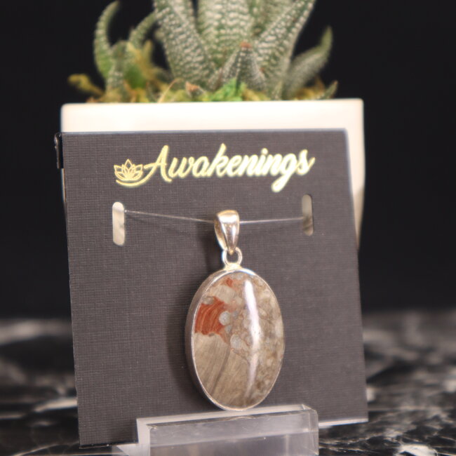 Crazy Lace Agate Pendant-Oval Sterling Silver