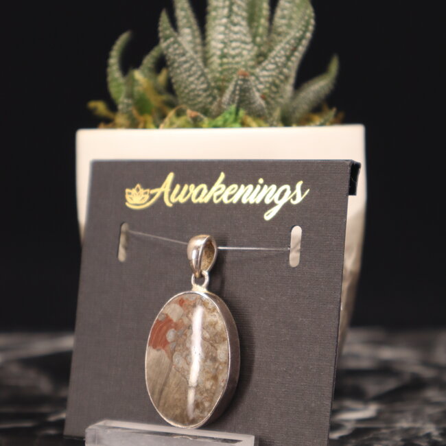 Crazy Lace Agate Pendant-Oval Sterling Silver