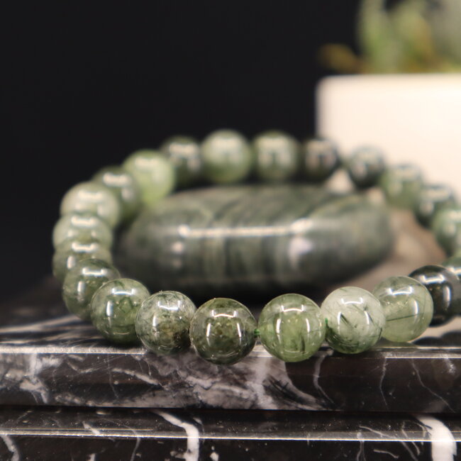 Green Rutilated Rutile Quartz Bracelets - 8mm Epidote Inclusions