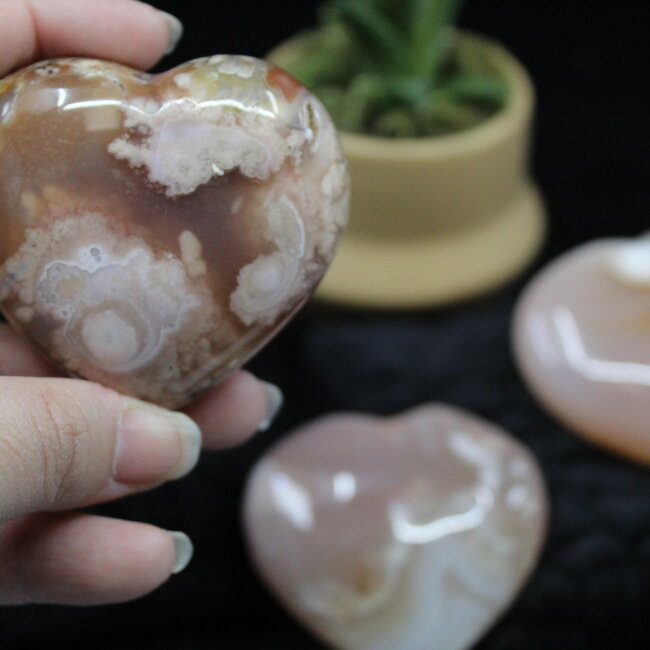 Flower Agate (Cherry Blossom) Hearts - Large