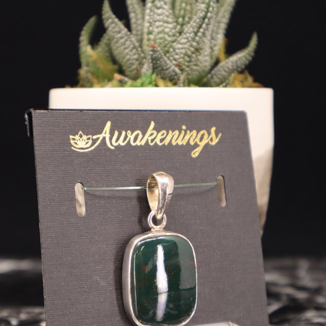 Bloodstone/Heliotrope Pendant #2 - Rounded Square Sterling Silver
