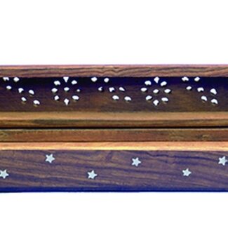 Incense Stick Cone Coffin Ash Catcher Box Burner-Moon & Star