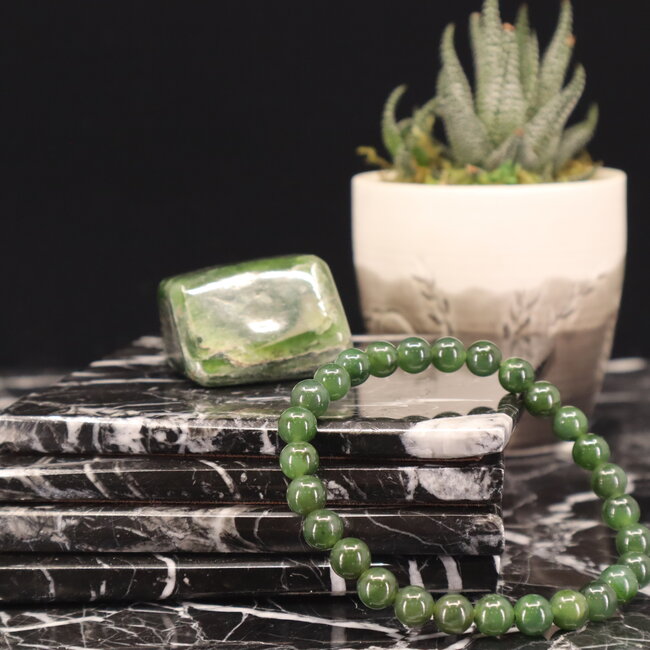 Dark Green Jade Nephrite Bracelets - (6 - 7mm)