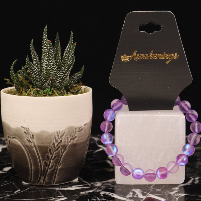 Frosted Mermaid Glass Purple Aura Bracelets - 8mm