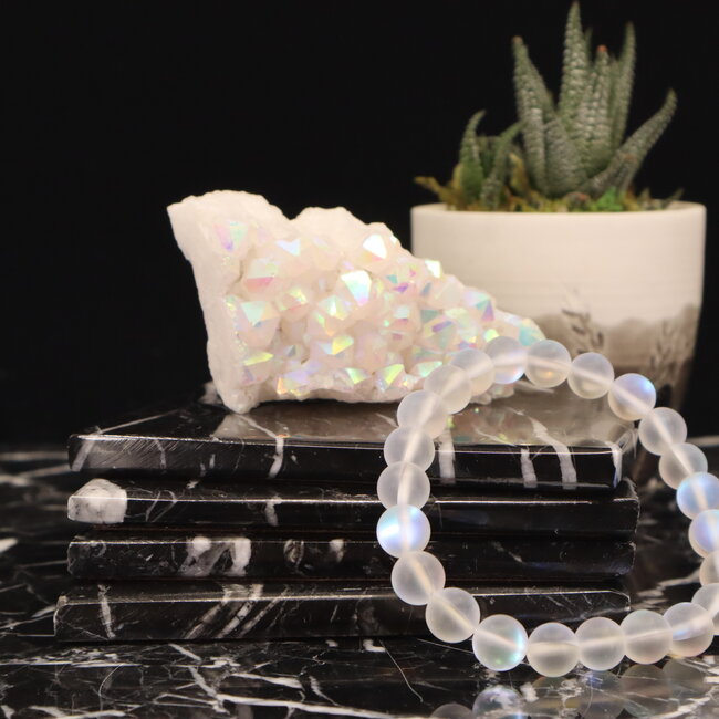 Frosted Mermaid Glass White Aura  Bracelet - 8mm
