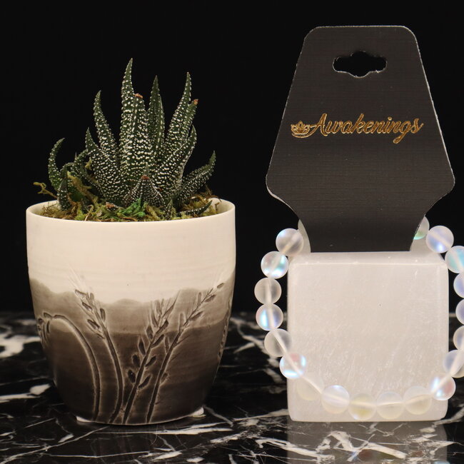 Frosted Mermaid Glass White Aura  Bracelet - 8mm