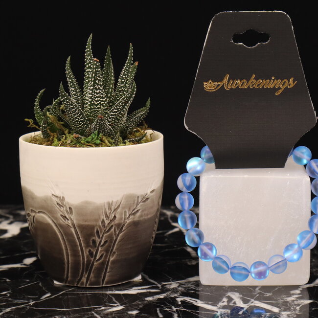 Frosted Mermaid Glass Dark Blue Aura Bracelets - 8mm Colbalt