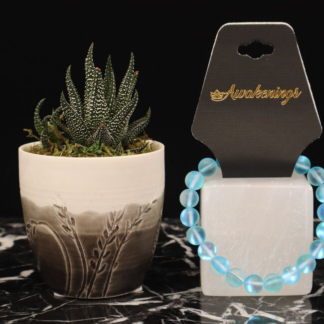 Frosted Mermaid Glass Light Blue Aqua Aura Bracelets - 8mm