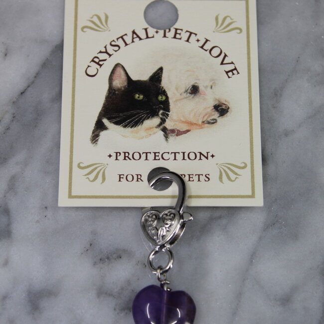 Pet Pendant (Heart) Charm - Amethyst (Protection) Dog Cat Animal Collar