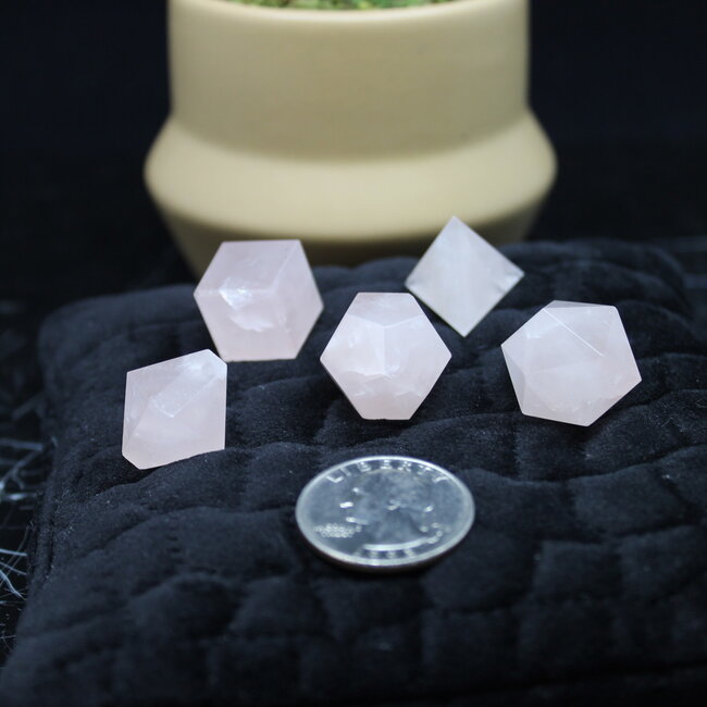Rose Quartz - Platonic Sacred Geometry 5 Piece Set - Mini (tetrahedron (pyramid) cube octahedron dodecahedron icosahedron)