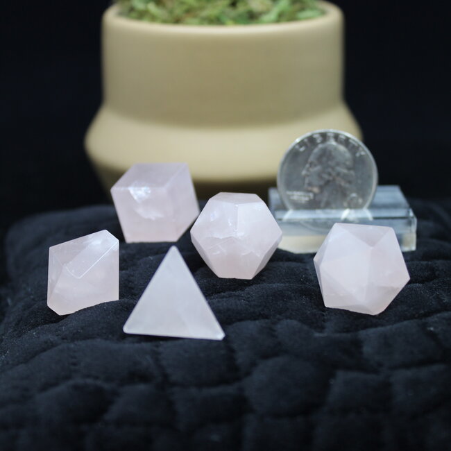 Rose Quartz - Platonic Sacred Geometry 5 Piece Set - Mini (tetrahedron (pyramid) cube octahedron dodecahedron icosahedron)
