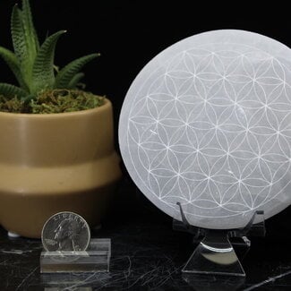 Selenite (Satin Spar Gypsum) Charging Disks Plates - Round Circle Flower Seed of Life Medium