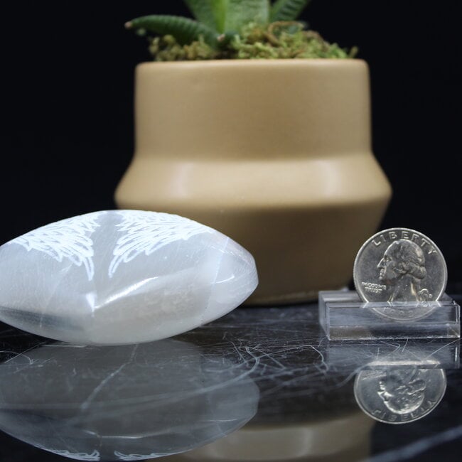 Selenite (Satin Spar Gypsum) Angel Winged Engraved Puffy Hearts - Large