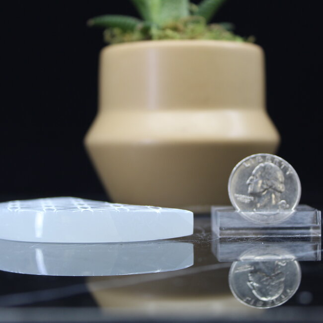 Selenite (Satin Spar Gypsum) Charging Disks Plates - Seed Flower of Life Crescent Moon Medium Geometric