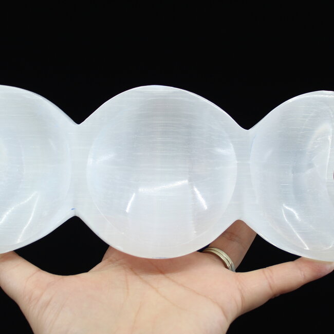 Selenite (Satin Spar Gypsum) Charging Bowl Dish - 5.5" Triple Moon Small